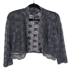 R&m richards womens large blue lacy sequin open knit cover up scallop edges